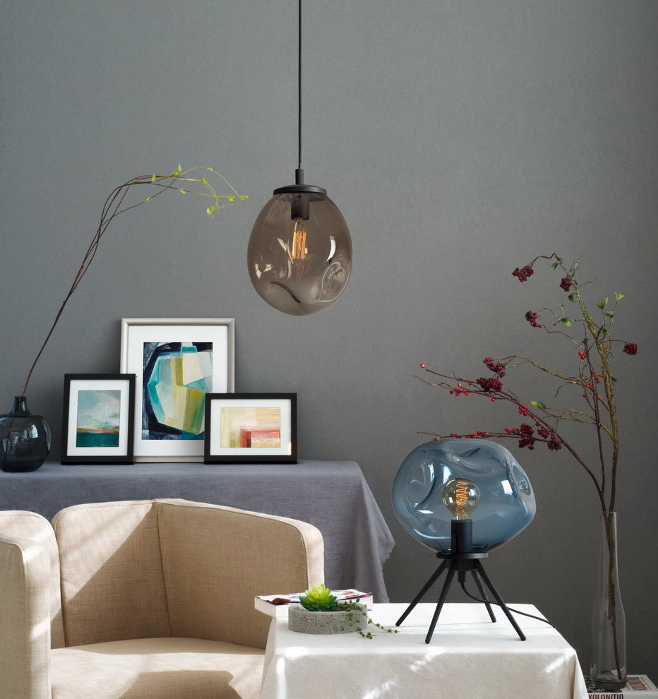 Pendant Light Handblown Glass Contemporary Hanging Light, Brown,12"