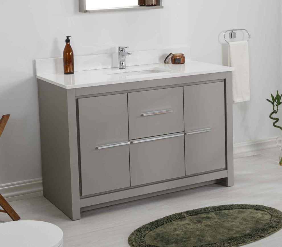 Mila Collection 48" Bathroom Vanity With Sink, Mirror, Countertop, Ash Gray