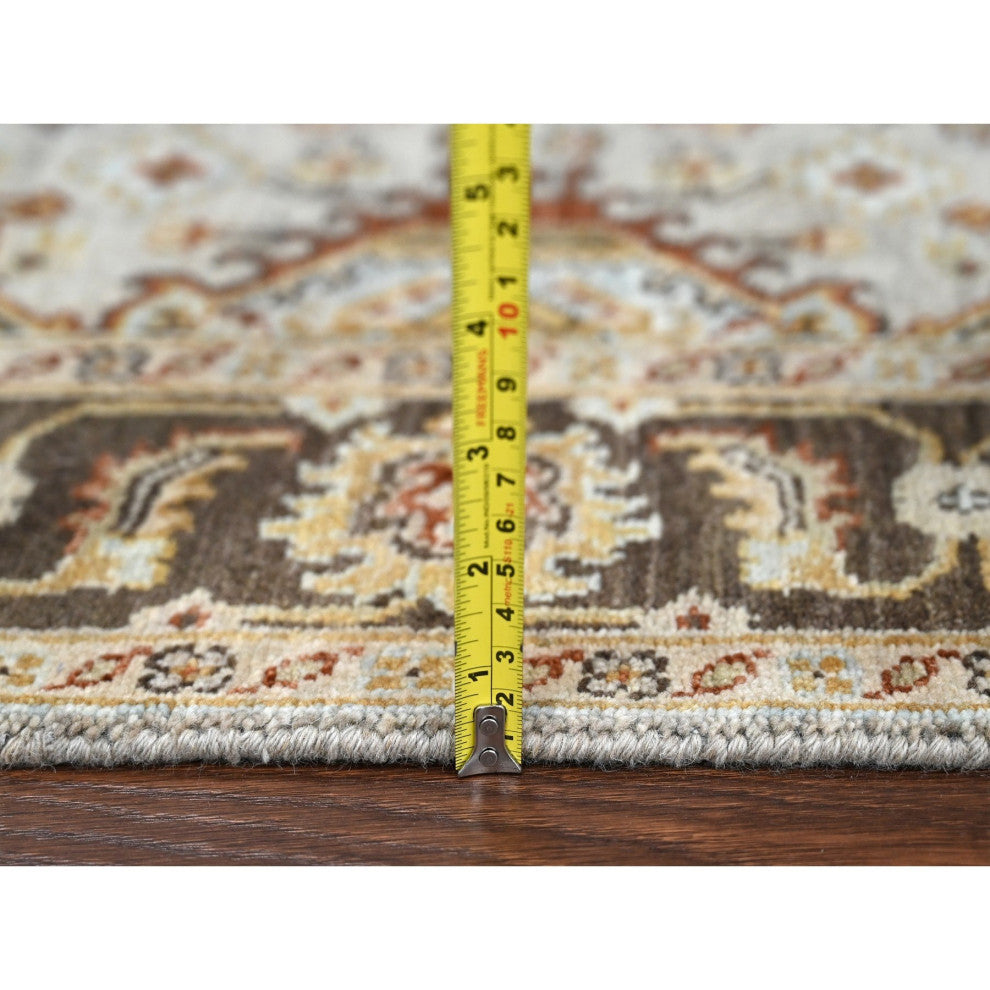 Goose Gray Karajeh Design Pure Wool Hand Knotted Wide Runner Rug 4'2"x9'10"