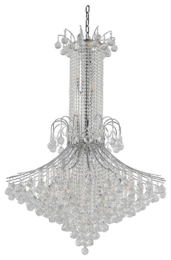 16-Light Chrome Metal Chandelier With Crystals