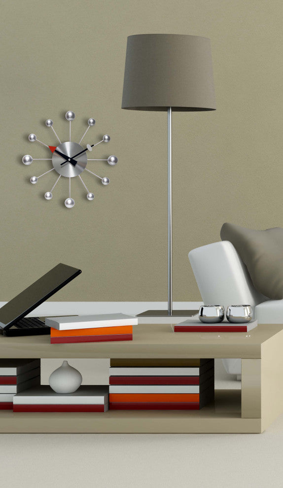 Orb Spoke 15" Mid-Century Modern Wall Clock - Silver
