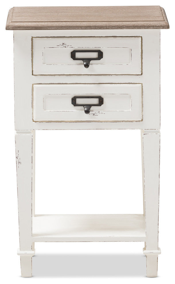 Dauphine Weathered Oak and White Wash Distressed Finish Wood Nightstand