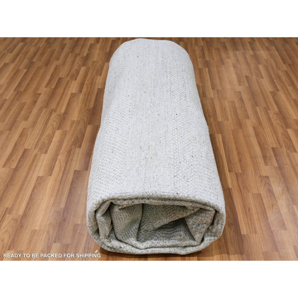 Olive Gray Grass Design Natural Undyed Wool Hand Knotted Square Rug 12'x12'4"