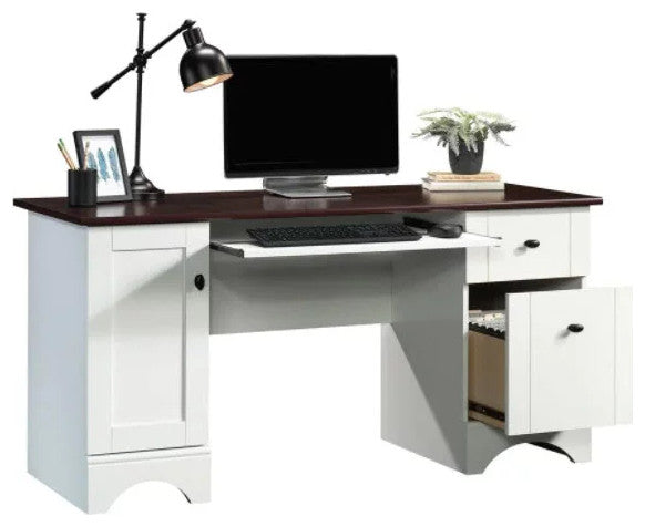Classic Desk, Rectangular Top With Storage Drawers & Pull Handles, Black/White