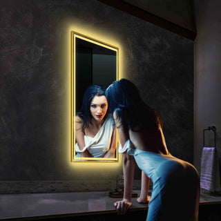 Fogless, Dimmable, Color Temperature Adjustable LED Mirror, Brush Gold, 18x36