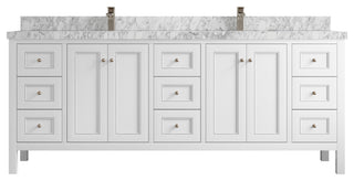 Nashville 84" Double Sink Bath Vanity, White 2" Carrara Marble