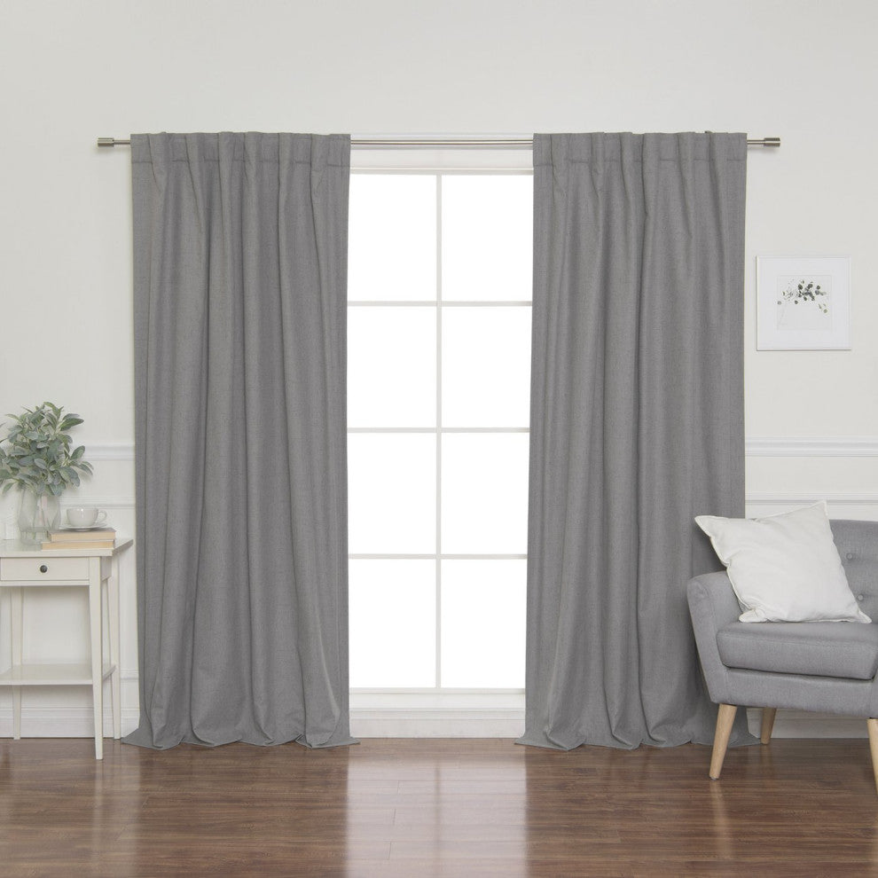 Linen Look Back Tab Blackout Curtains with Coating, Grey, 52"x84"