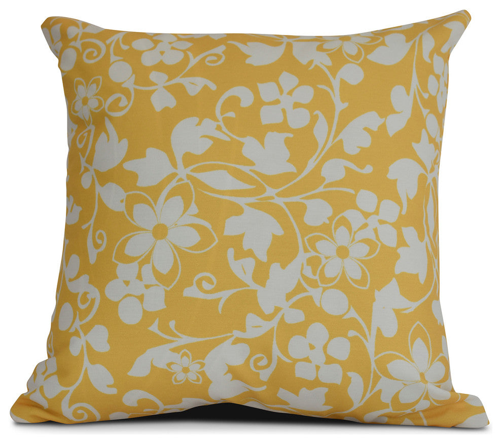 20x20", Evelyn, Floral Print Pillow,  Yellow