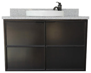 37" Single Wall Mount Vanity, Cappuccino Finish With Gray Granite Top