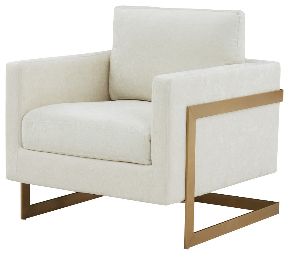 Modrest Prince Contemporary White Fabric + Gold Steel Accent Chair