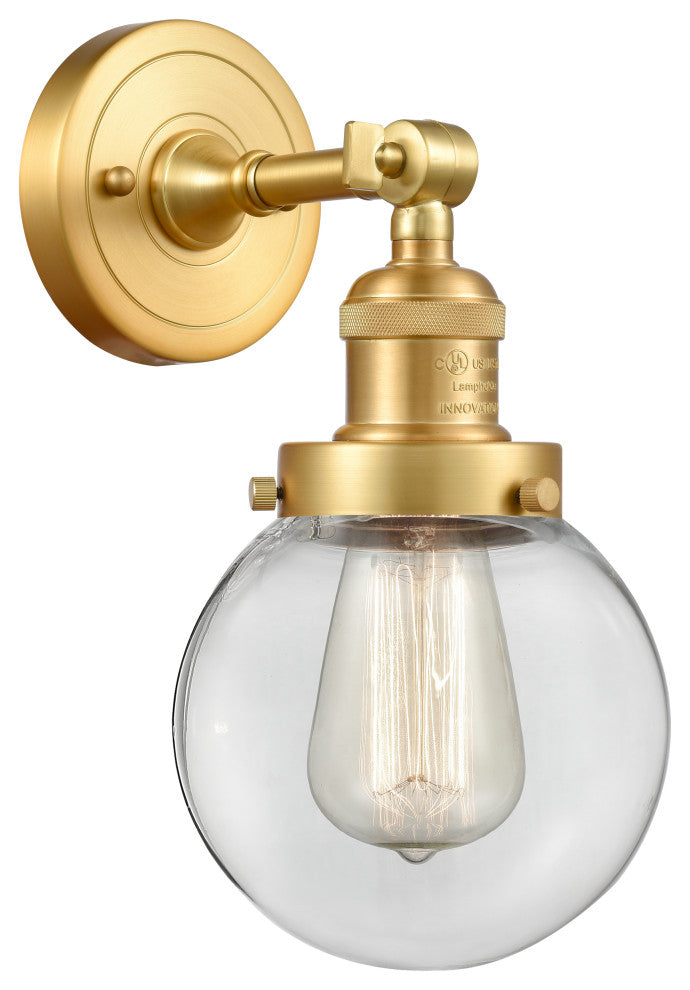 Beacon Sconce, Satin Gold, Clear