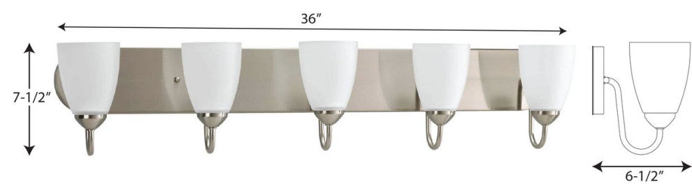 Progress Lighting 5-100W Medium Bath Bracket, Brushed Nickel
