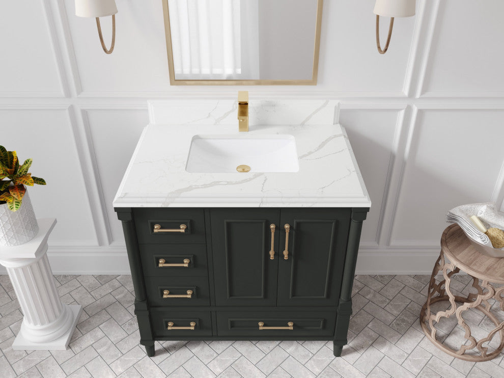 Aberdeen 36 Center Sink Bath Vanity in Black Top 1.5" Calacatta Laza