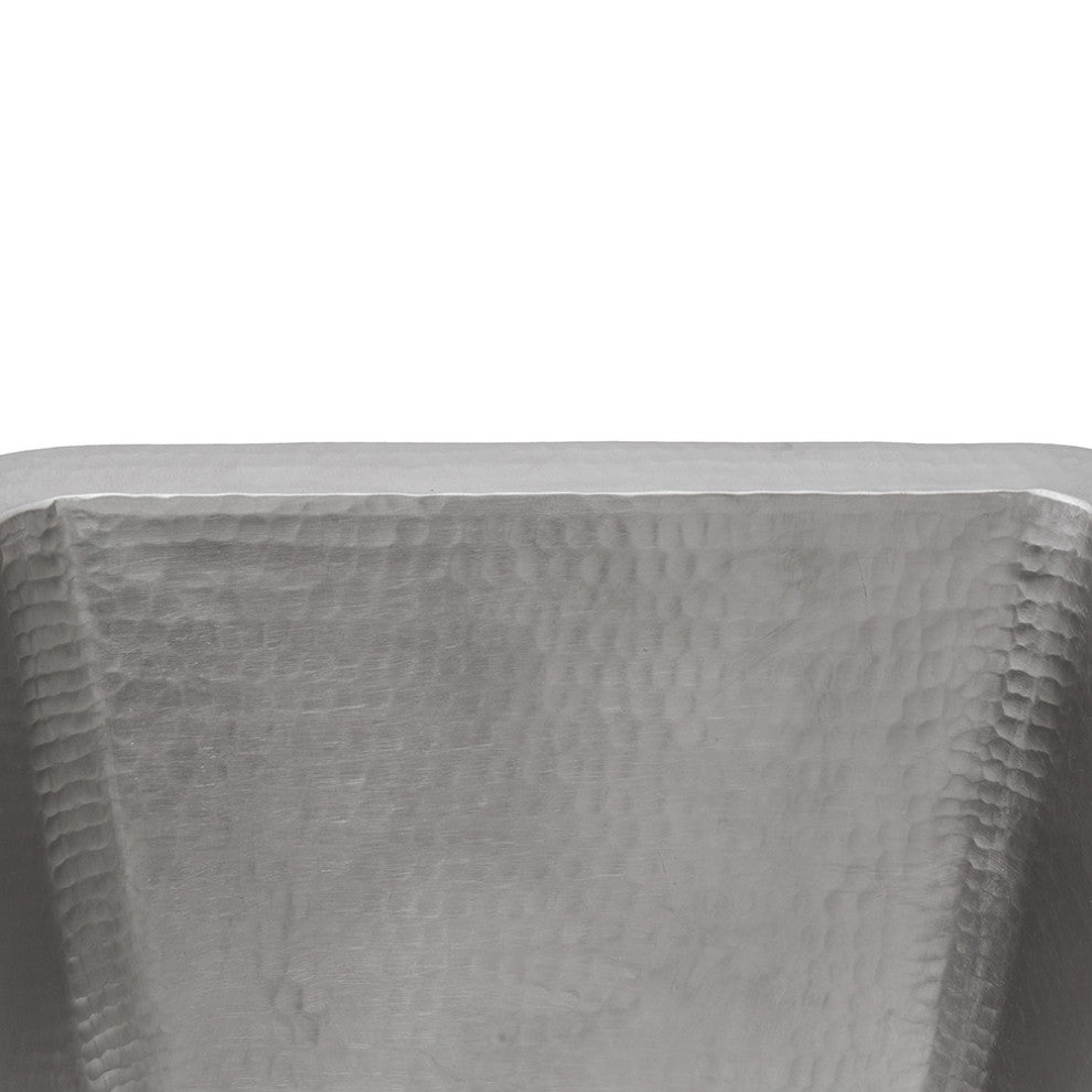 17" Rectangle Copper Prep Sink, Nickel, 3.5" Drain Opening, Drain & Accessories