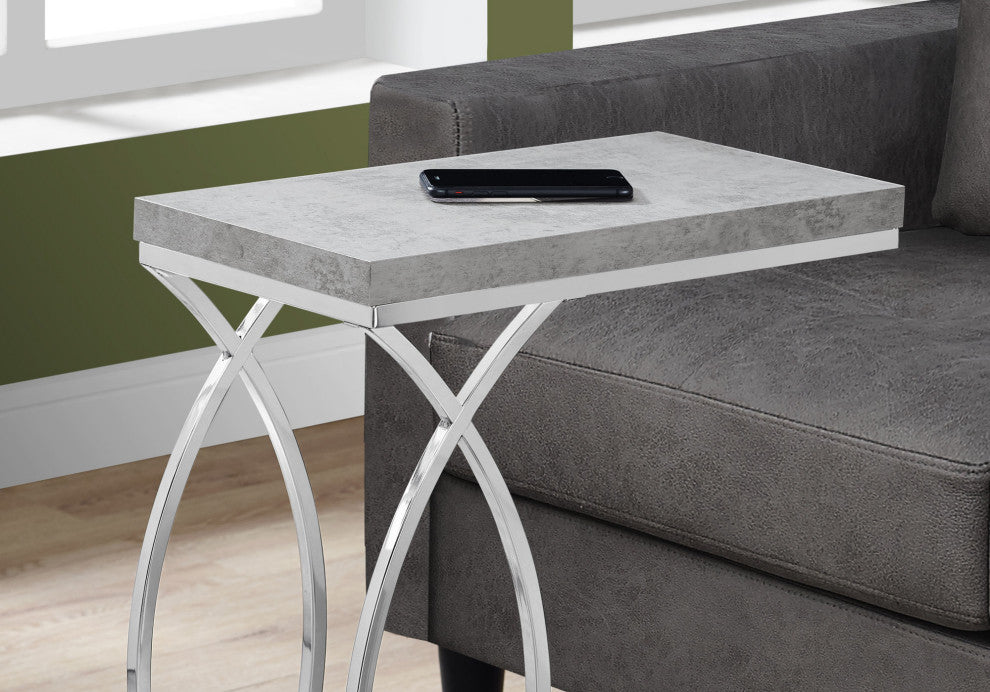 HomeRoots 18.25" x 10.25" x 25" Grey Mdf Laminate Metal Accent Table