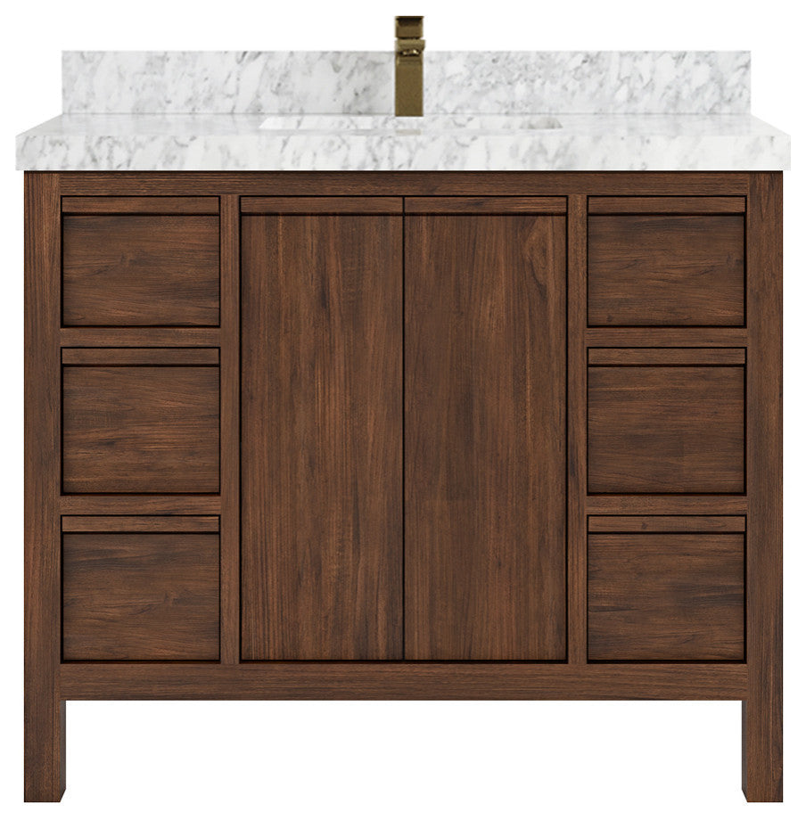 Elizabeth 42 Single Sink Bath Vanity in Dark Walnut Teak 2" Carrara Marble