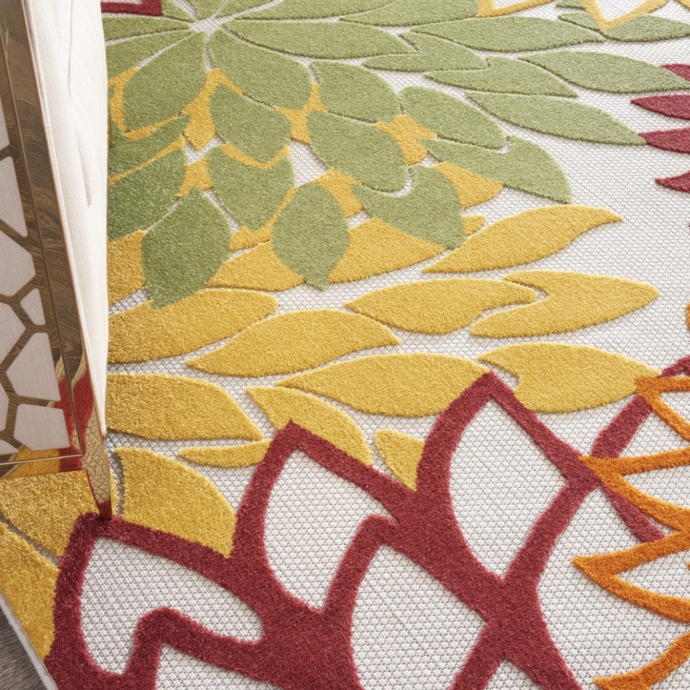 8' X 11' Red Multi Colored Floral Indoor Outdoor Area Rug
