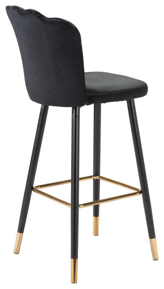 Bar Stool Chair Barstool, Steel Metal, Fabric, Black, Gold, Kitchen Cafe Bistro