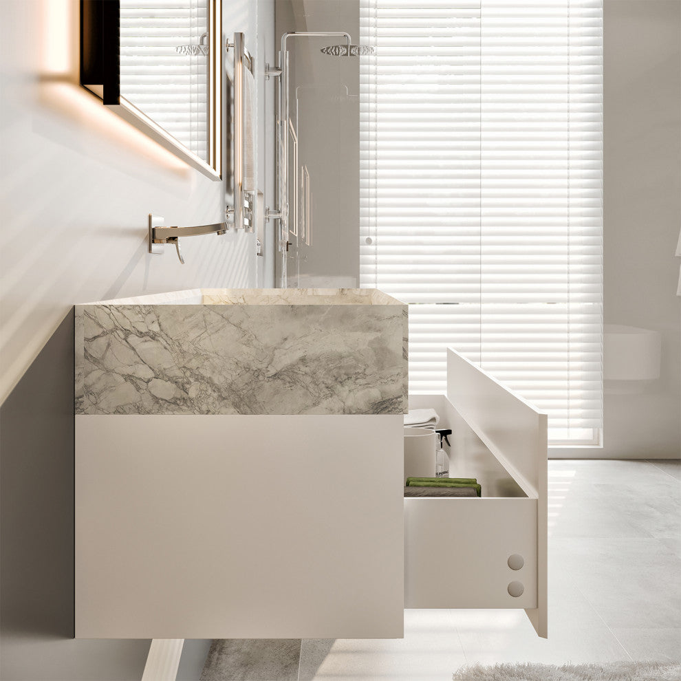 Eviva Fritti 36" White Wall Mount Bathroom Vanity With Marble Basin