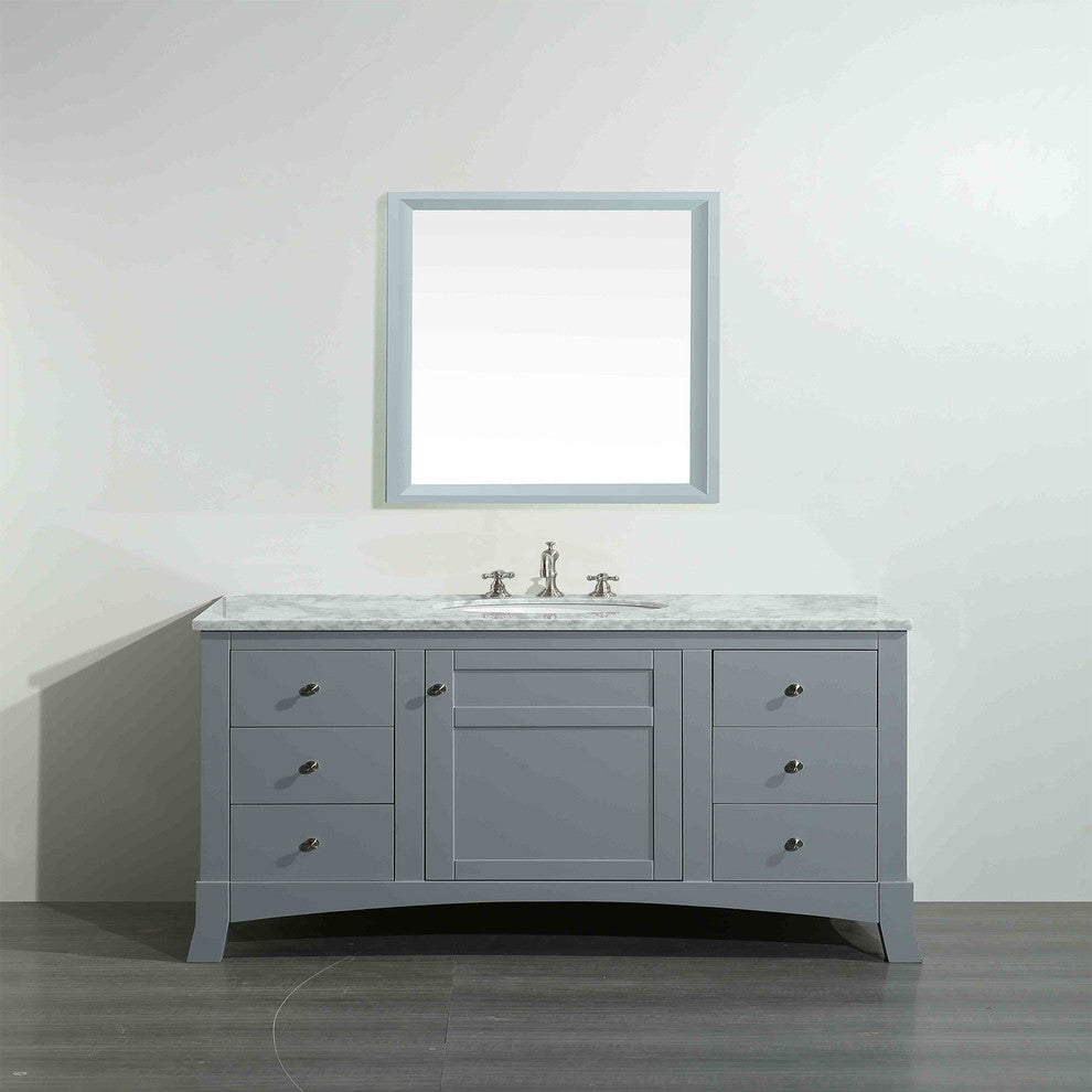 Eviva New York 48 Gray Bathroom Vanity, White Marble Carrera Counter-Top & Sink