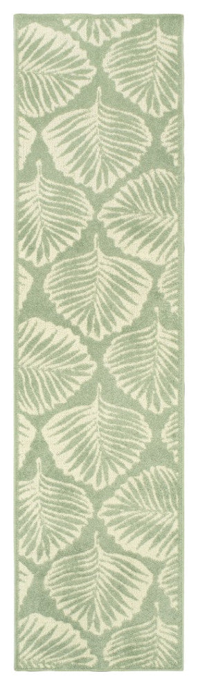 Tropical Light Green Ivory Palms Indoor Outdoor Runner Rug