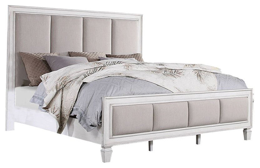 ACME Katia Eastern King Bed, Gray Linen and White Finish