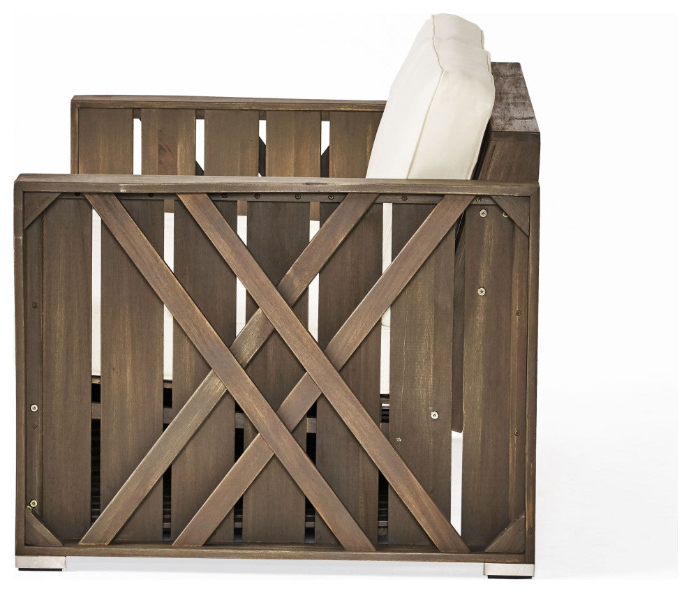 GDF Studio Edward Outdoor Acacia Wood Loveseat and Coffee Table Set, Gray/Gray