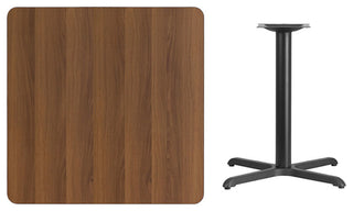 36" Square Walnut Laminate Table Top With 30"x30" Table Height Base