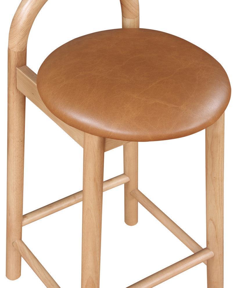 Meridian Furniture Calvin Vegan Leather Stool, Cognac, Natural Finish