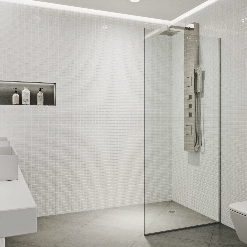 VIGO Zenith Frameless Fixed, Stainless Steel, Shower Screen, 34" W X 74" H, Clear Glass