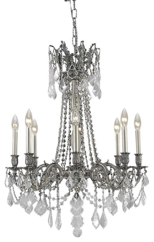 Elegant Rosalia Dining Room Light, Pewter Finish With Royal Cut Crystal