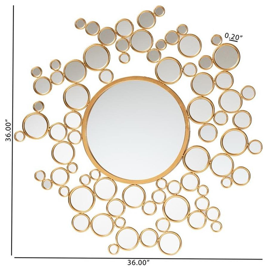 Castiel Modern Glam and Luxe Antique Goldleaf Metal Bubble Accent Wall Mirror