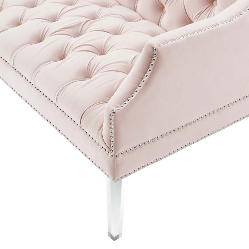 Tufted Loveseat Sofa, Velvet, Pink, Modern, Living Lounge Hotel Hospitality