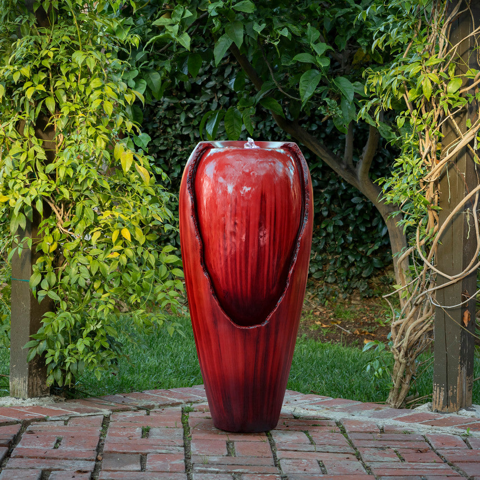 33" Tall Water Jar Fountain with LED Light, Red