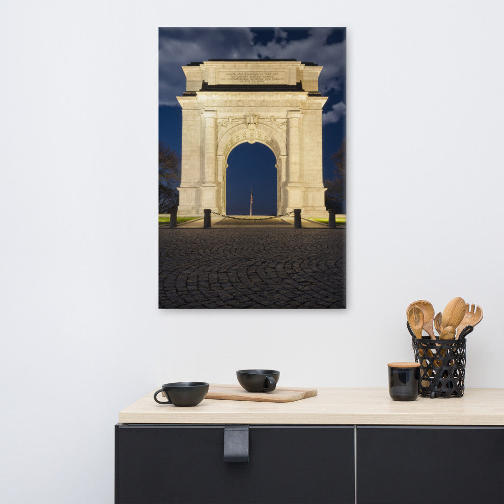 Night Photo at Valley Forge Arch Night Photo Canvas Wall Art Print, 24" X 36"