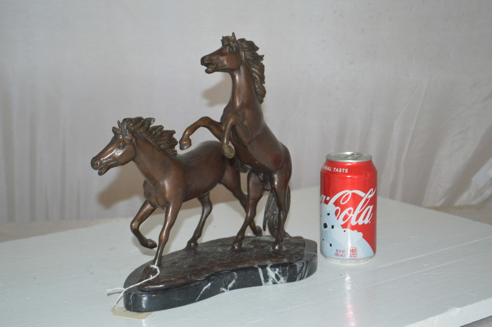 Two Horses Running Bronze Statue -  Size: 11"L x 5"W x 11"H.