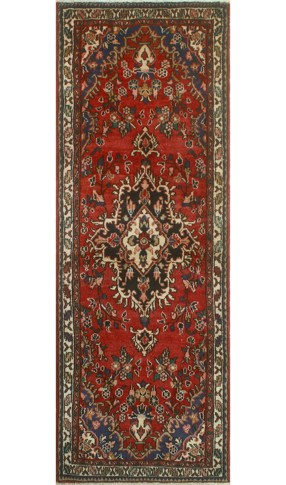 Fine Vintage Distressed Kathie Rust/Ivory Runner, 3'5x10'0
