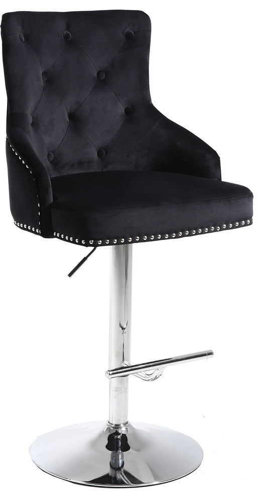 Claude Velvet Upholstered Adjustable Stool, Black, Chrome Base