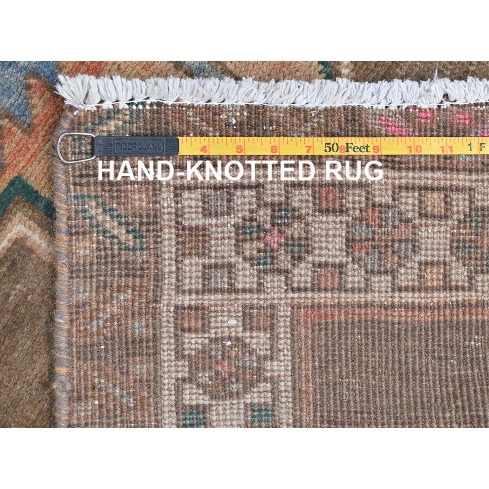 Hazelnut Brown Vintage Northwest Persian Hand Knotted Pure Wool Rug, 3'3"x12'10"