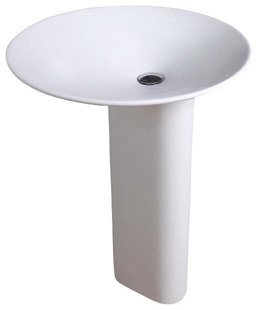 ADM Circular Freestanding Pedestal Sink, White, 23", Matte White