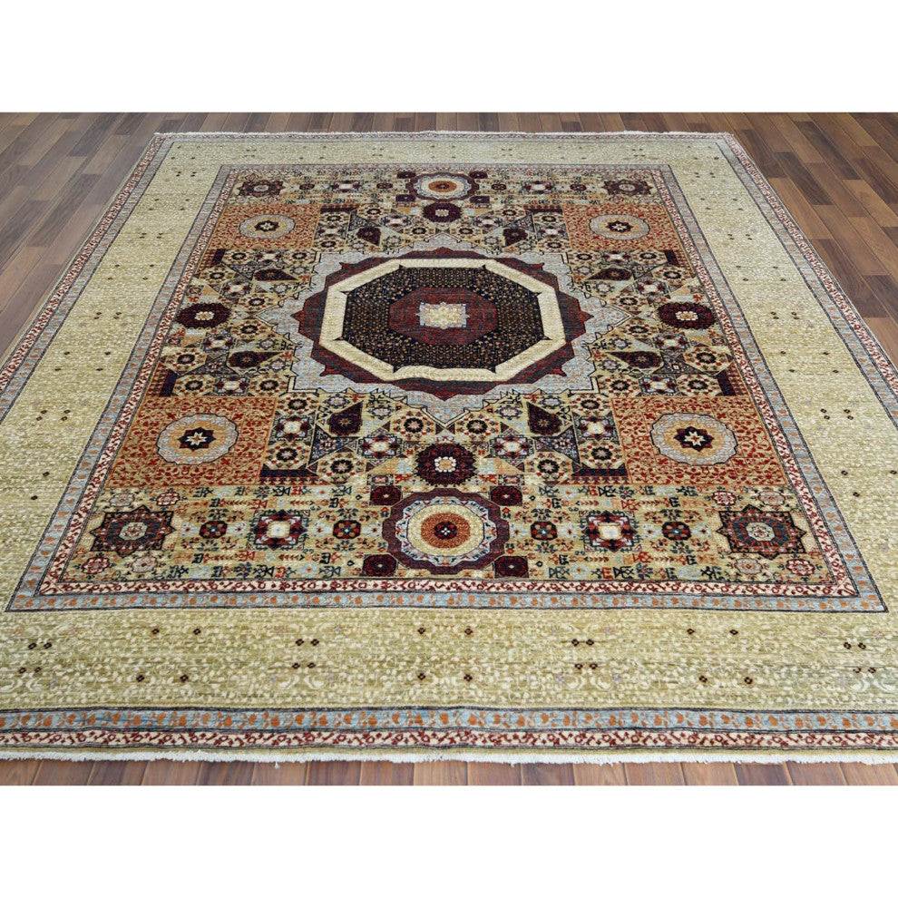Green Shiny Wool Hand Knotted Super Fine Peshawar 200 KPSI Rug 8'2" x 10'0"