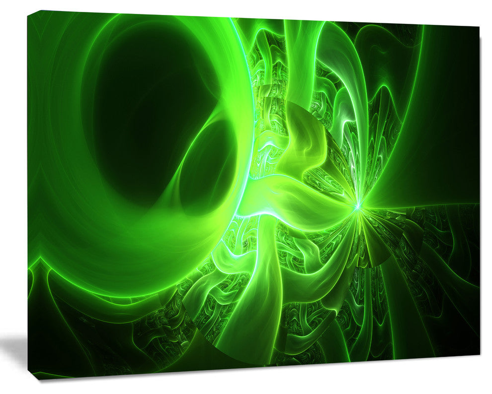 Bright Green Designs on Black, Abstract Wall Art Canvas, 20x12