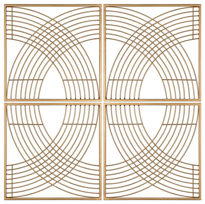 Set of Four Gold Metal Line Design Wall Decor