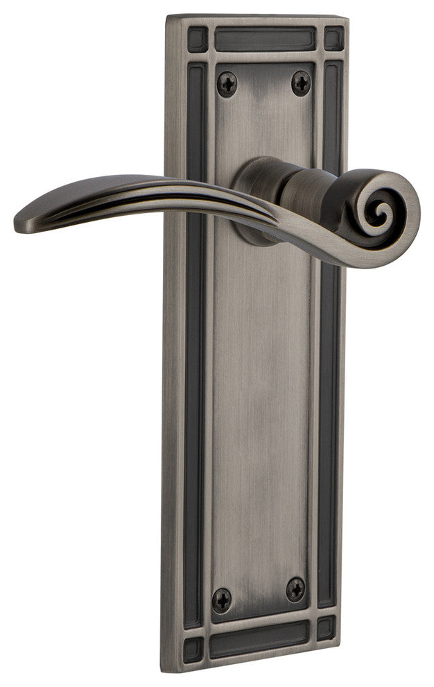 Mission Plate With Swan Lever, Antique Pewter, Left-Handed