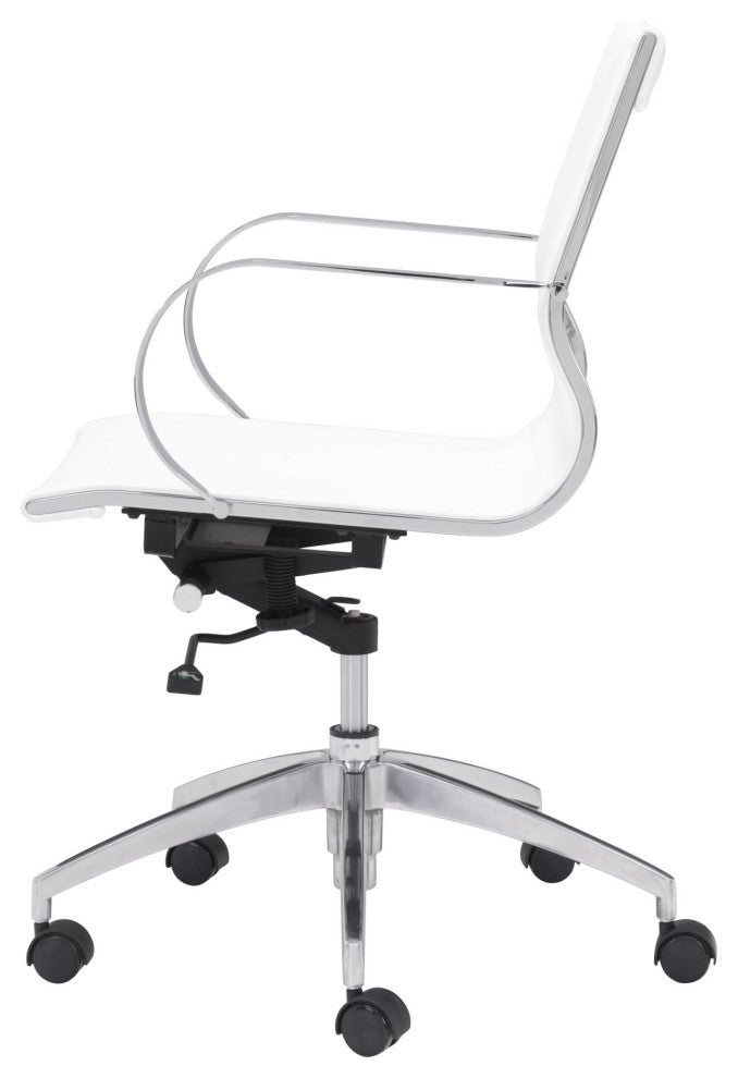 Computer Chair, Faux Vinyl Leather, Steel, White, Silver, Home Business Office
