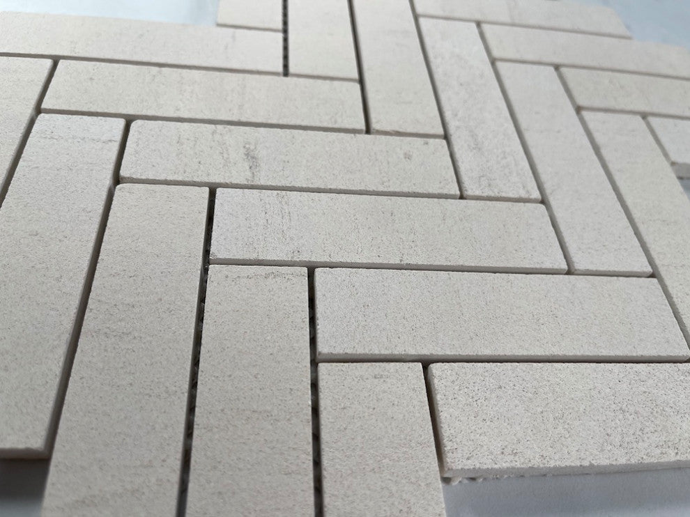 Golden Beach Moleanos Beige Limestone 1x4 Herringbone Tile Honed, 1 sheet
