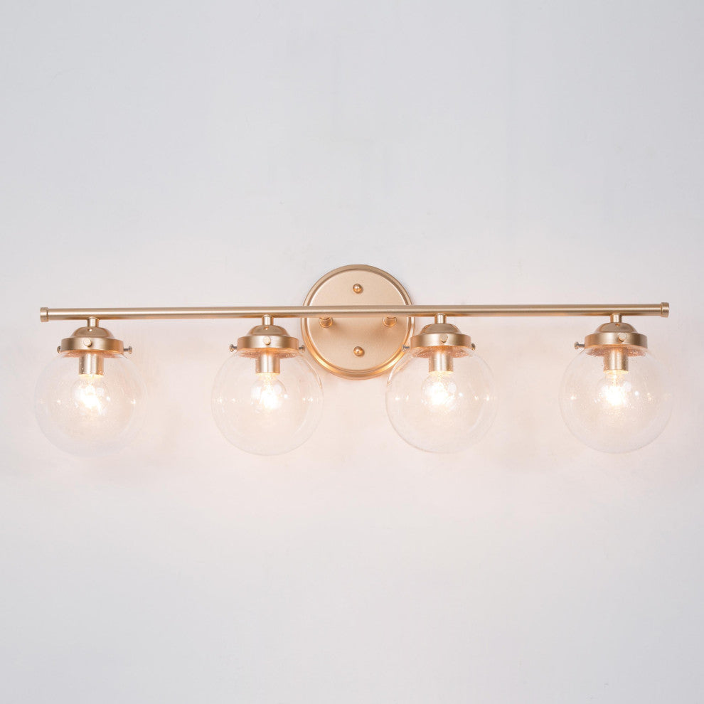 LALUZ 4-Light Matte Gold and Seeded Glass Modern Bathroom Vanity Light