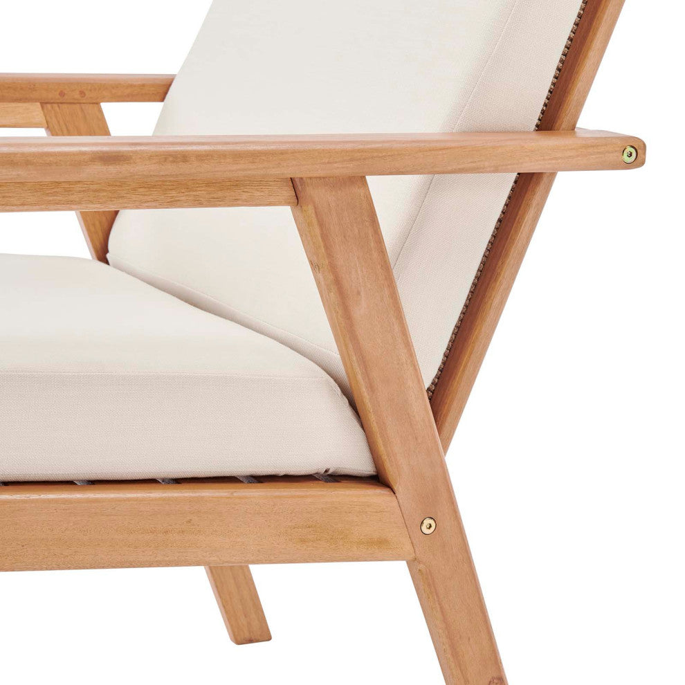 Lounge Chair Armchair, Set of 2, Wood, Brown Natural Beige, Modern, Outdoor