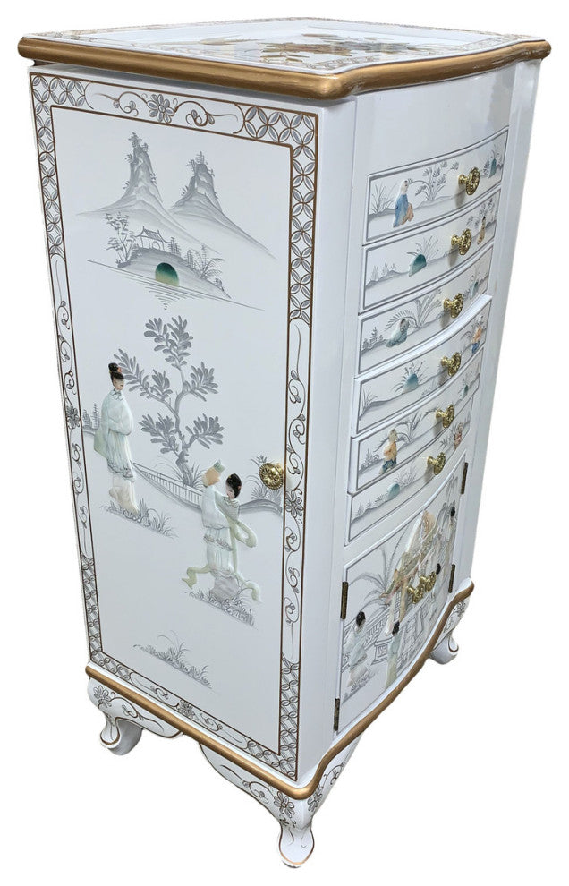 39" Oriental Jewelry Armoire With Geisha Design