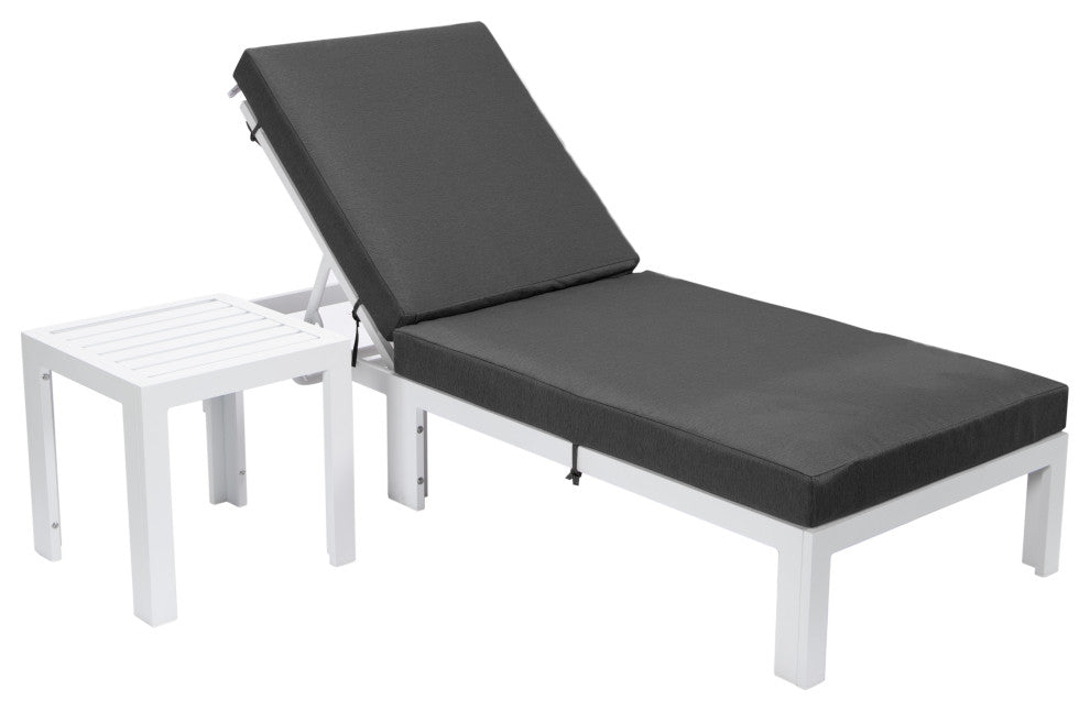 Chelsea White Chaise Lounge Chairs With Side Table, Black
